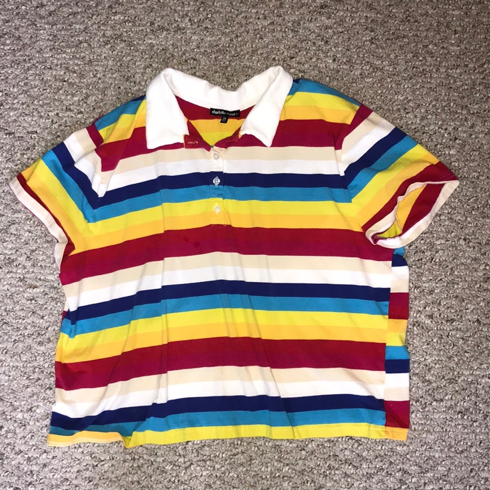 adorable, trendy, collared rainbow shirt (2x)